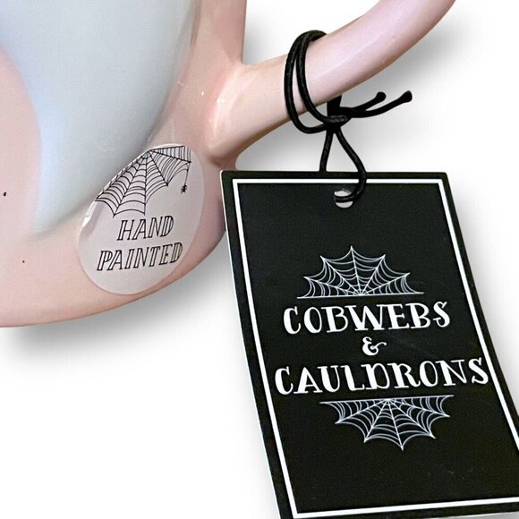Cobwebs & Cauldrons Ghost Friends Coffee Mug Pink White Halloween Hand Painted - Picture 4 of 8
